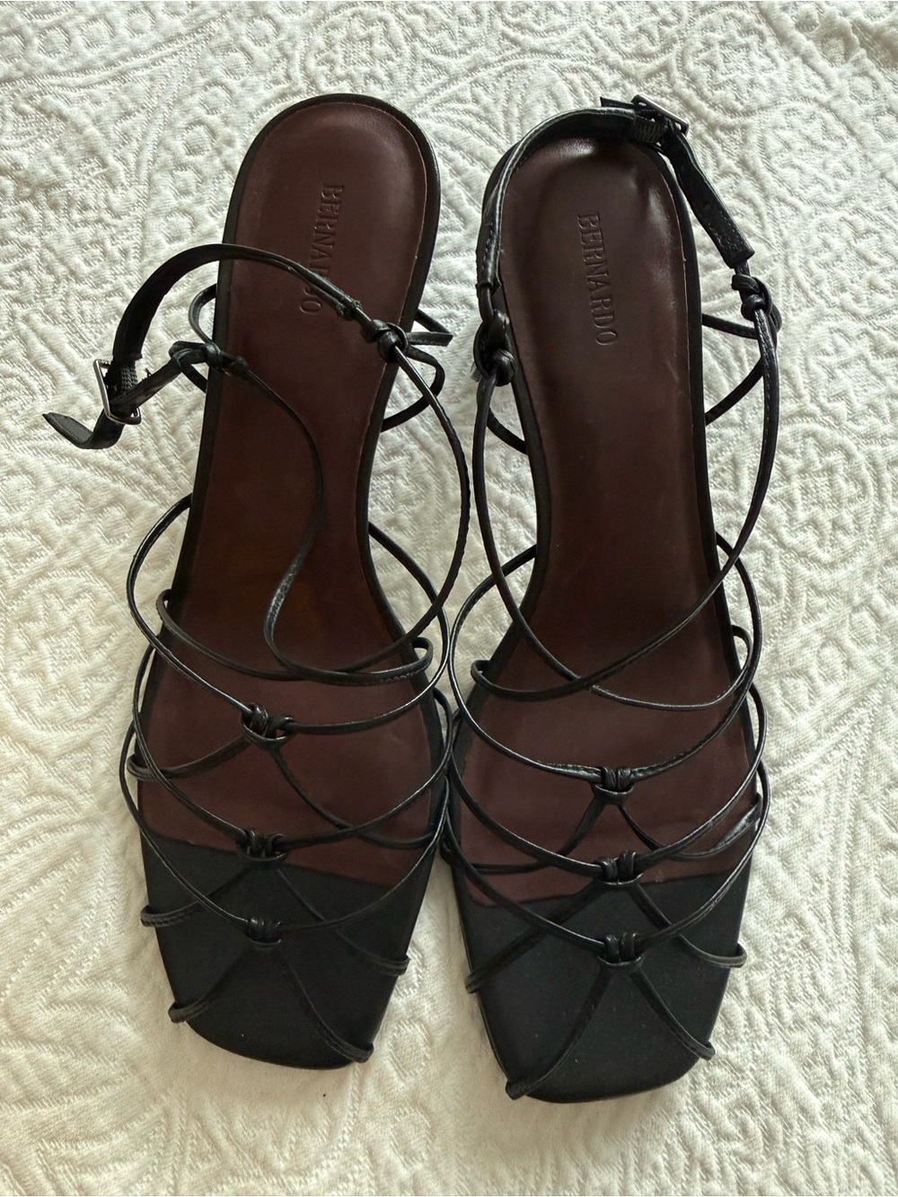 Bernardo Black Multi-Strap Square-Toe Sandals